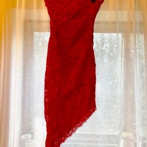 Beautiful lace red dress - BEBE tub top angled bottom